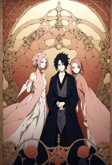 Naruto style illustration, Sakura Haruno and Sasuke Uchiha dressed like  gods - SeaArt AI