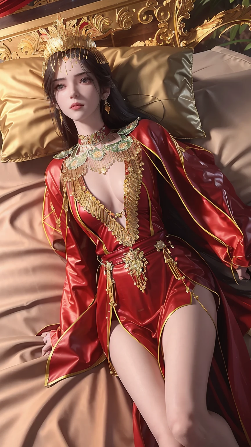 A girl lying on the bed, face up, with her legs slightly raised, extremely detailed beautiful 16-year-old girl, 4k, 8k, film, full body, lying down, long legs, barefoot, jade feet, full body capture, (((Lying on the bed)), (((Lying on the bed)), (((Lying on the bed)), large bed, lying on the bed, head on the pillow, high quality, realistic, Surreal, beautiful skin, flawless complexion, beautiful eyes, long eyelashes, delicate features, beautiful lips, elegant posture, natural light, cool tones