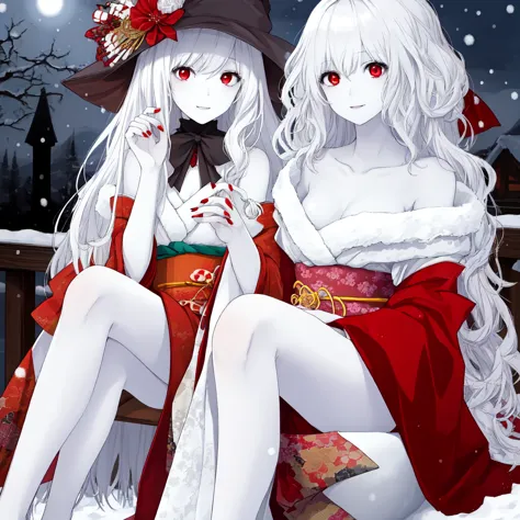 masterpiece、Highest quality，High resolution，snow-white skin、Pure white hair、Vampire Marisa、Red eyes、Pure white skin、Red nails、Ki...