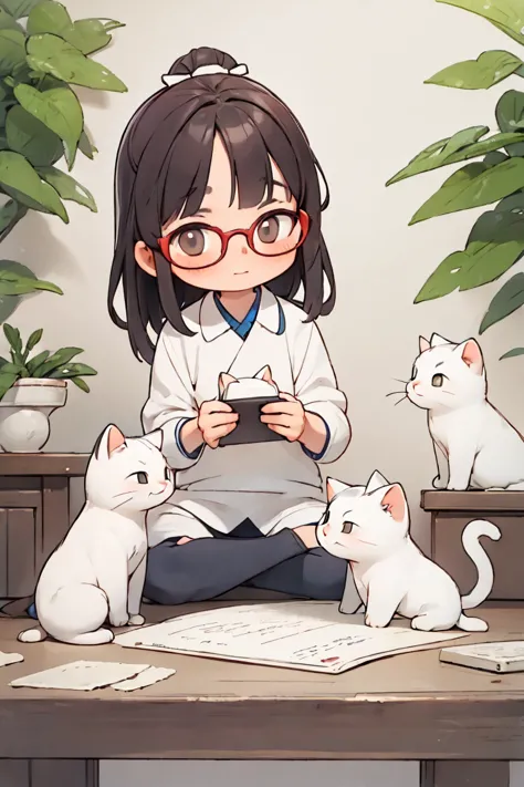 White cat with glasses