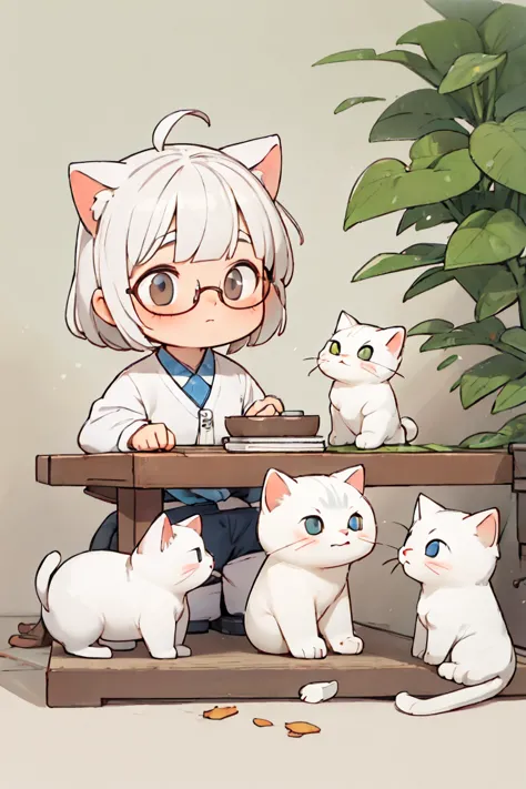 white cat with glasses