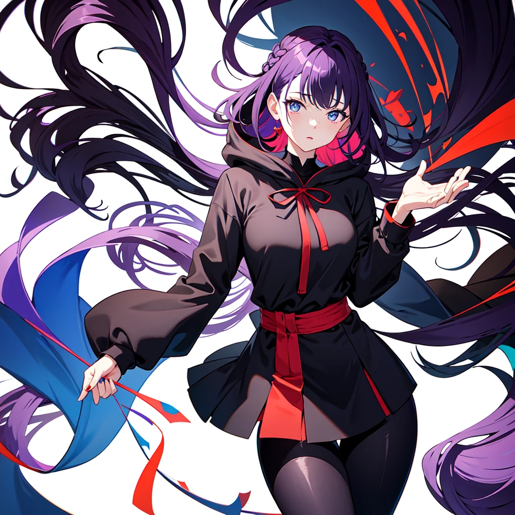 Mature face,tall, Wearing black tights,Blue Eyes,Dressed in maid uniform ,Updo, Wearing a hoodie, He wore black trousers, whole body黒の服, The skin is hidden　and (Ink blotches:1.1), (pale:1.2),(purple:1.2),(Red/Black:1.2), I was wearing long pants,cool,Dressed in a black robe, Toned body, Wine red hair, one big woman, Nervous,Cowboy Shot, sketch (Character design sheet, same characters, whole body, Three-View, front, ~ ~ ~ side, return),(Very bright:1.1), White Background, [1 Girl:7], (Tilt your head:1.2), ([sketch|watercolor \(Moderate\)]:1.15),Chaotic Abstract Background, Vector Trace, Gradient Blending, Bright colors, that&#39;wonderful, Very detailed, Complex, (Very low contrast:1.4)