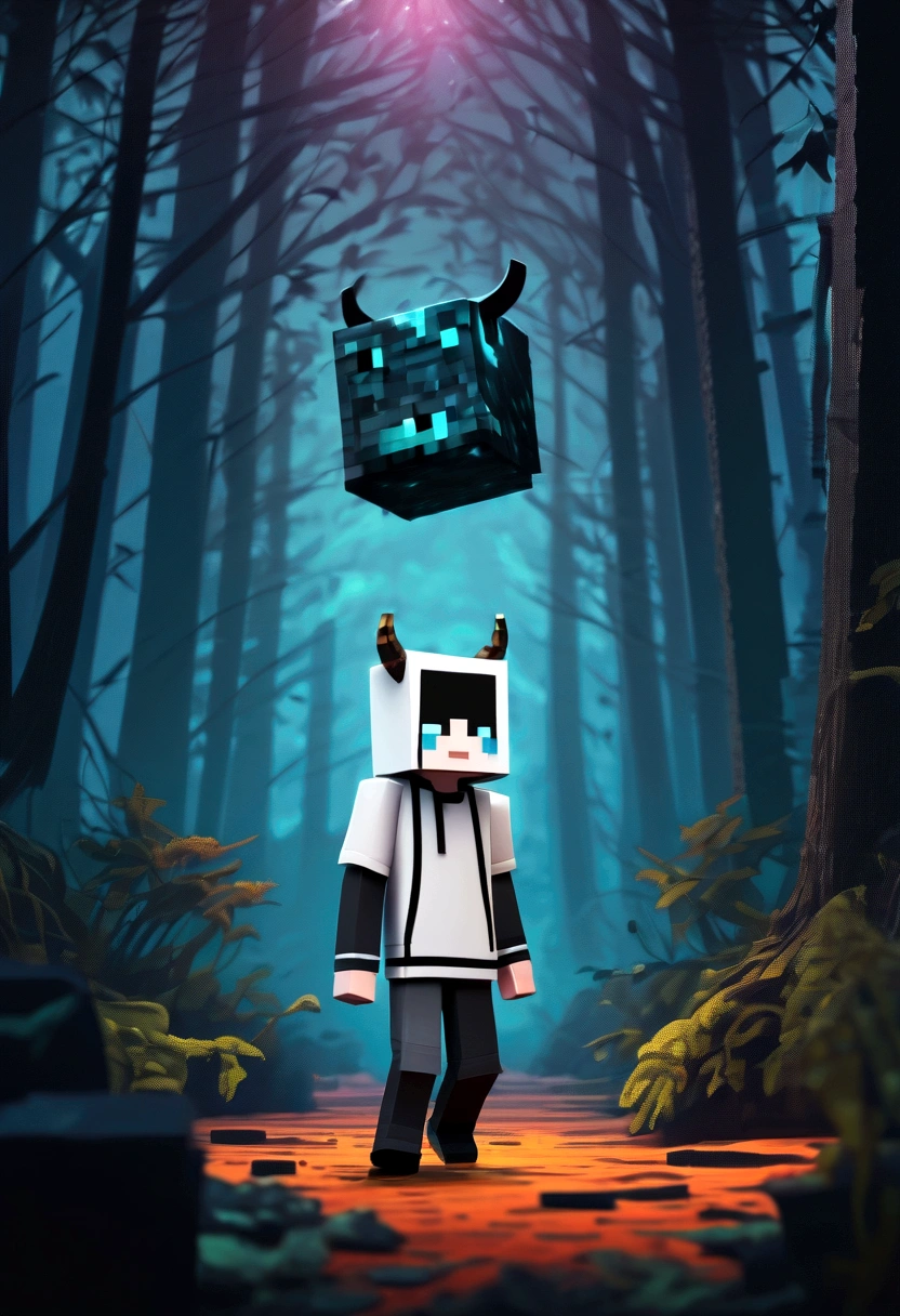 Minecraft character, DanTDM skin, walking through a forest, midnight Boy -  SeaArt AI