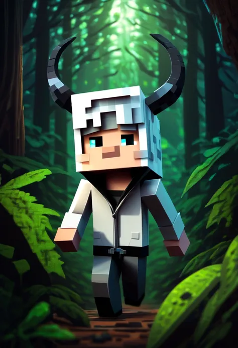 Minecraft character, DanTDM skin, walking through a forest, midnight Boy -  SeaArt AI