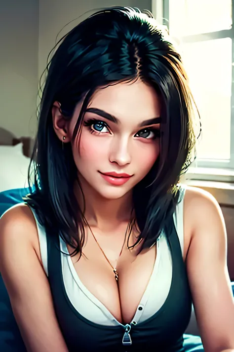 Amazing portrait of a sexy woman with a beautiful face emphasized by sexy makeup with beautifully detailed eyes and beautifully ...