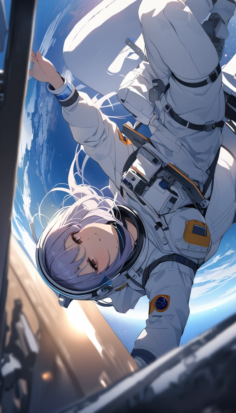 Highest quality、masterpiece、High resolution、RAW Photos、BREAK、Perfect Anatomy、One Girl、Skin-tight astronaut suits、２０talent、Zero Gravity Swimming、Space Station、Experimental building、Complex Instrumentation、Detailed depiction、Space Station of the Near Future、BREAK、Earth seen from the window、Beautiful Earth、Blue Earth、
