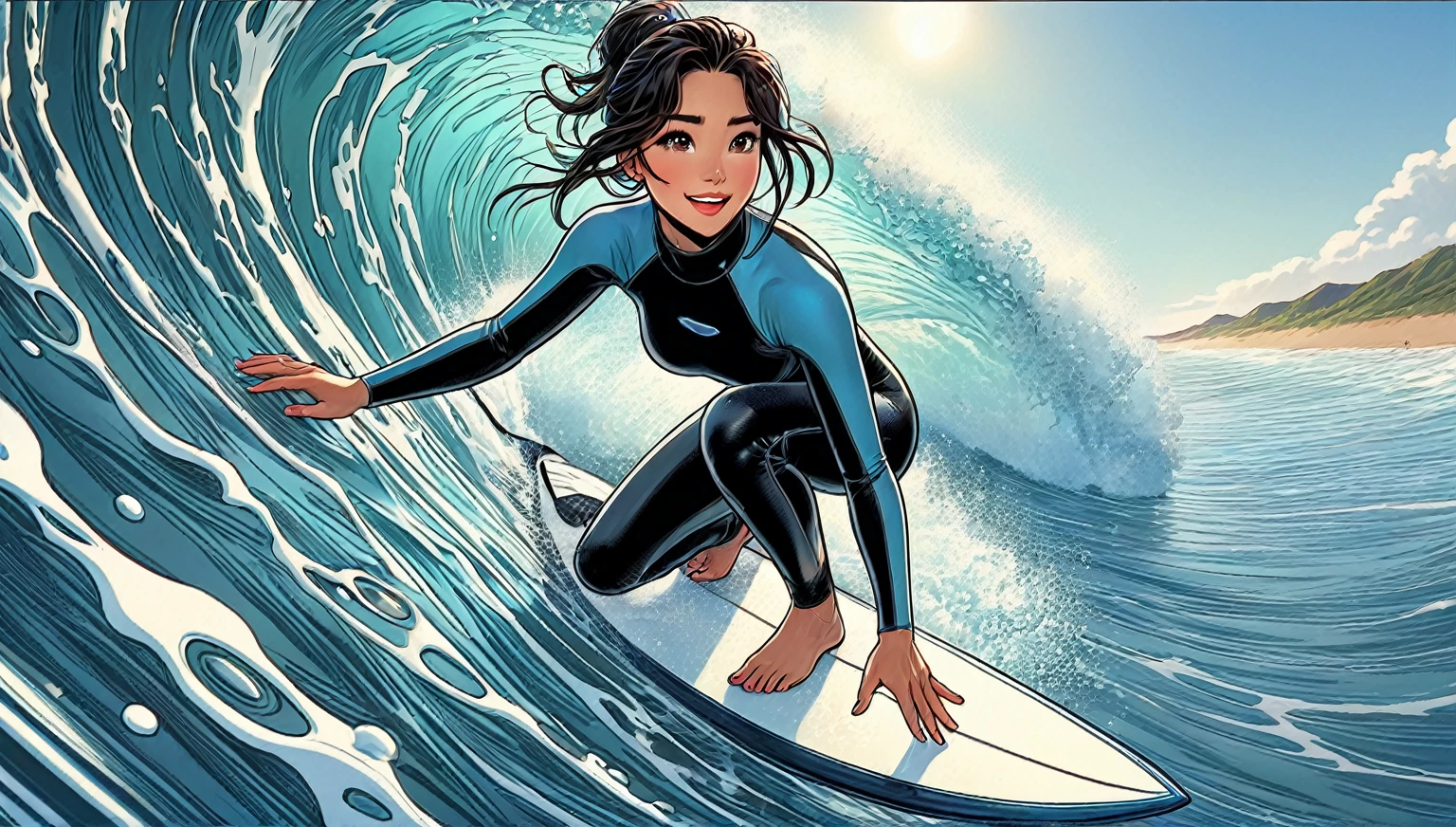 LONG Dark Brown haired girl in bikini rouge, yeux marrons, Long les cheveux brun foncé, SURF SUR SA PLANCHE DE SURF SUR LA MER, JAPONAIS ASIATIQUES ASIATIQUES LATINA, hyper exposé bikini, peau hyper super -bronze- -bronzée-, un dessin néo anime de Yang J, Pissif, art numérique, Bikini rouge moulant, yeux marrons, Akihito Yoshida, POSE DE SURF DYNAMIQUE, bokeh, Girl with LONG les cheveux brun foncé, peau hyper BRONZE hyper beau visage, Anime néo photoréaliste, Perfect LONG les cheveux brun foncéed girl, Guviz, un beau portrait néo anime, Superbe portrait de visage néo-anime, Oeuvre de style Guviz, Mignon, Mignon PIXAR DISNEY face, VISAGE INNOCENT DE PIXAR, affectueux, anime néo hyper réaliste, long les cheveux brun foncé, with long les cheveux brun foncé, Des seins super gros, exposé, bikini rouge, poitrine hyper sensuelle, bikini rouge, Beaux yeux, plage, belle plage hyper réaliste Cancun, niji5,AliceWaifu,yeux marrons, Femme sexy, les cheveux brun foncé, tout le corps, Coup moyen. niji,fille sexy, VISAGE Mulan DISNEY PIXAR, SURF SUR SA PLANCHE DE SURF SUR LA MER, SURF SUR SA PLANCHE DE SURF DANS LA MER, SOURIANT DE MANIÈRE FLIRTANTE, SUPER HYPER ULTRA DYNAMIQUE, SURF SUR SA PLANCHE DE SURF DANS LA MER.