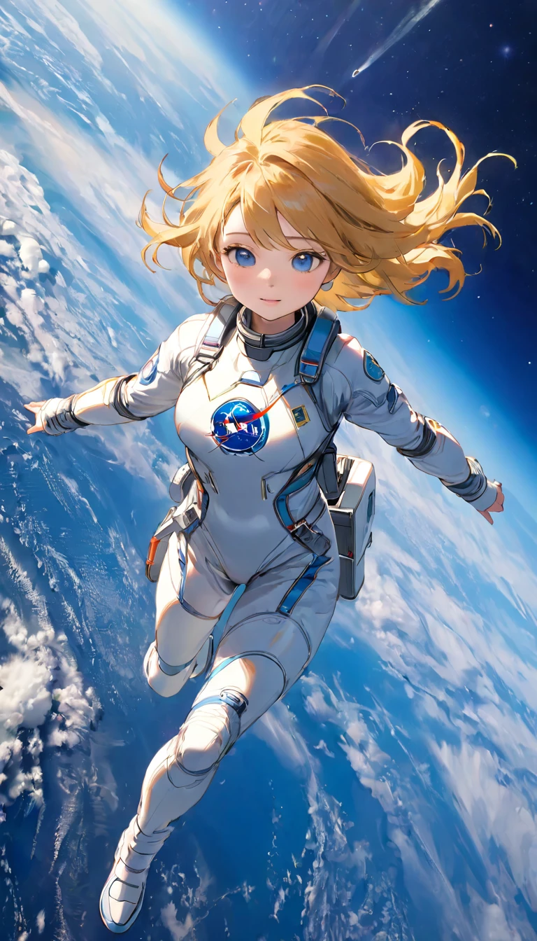 Highest quality、masterpiece、High resolution、RAW Photos、BREAK、Perfect Anatomy、One Girl、Sexy spacesuit、 Skin-tight astronaut suits、Zero Gravity Swimming、universe space、Detailed depiction of the Earth、Blue Earth、Beautiful Earth、Typhoon clouds、Eye of the Typhoon、