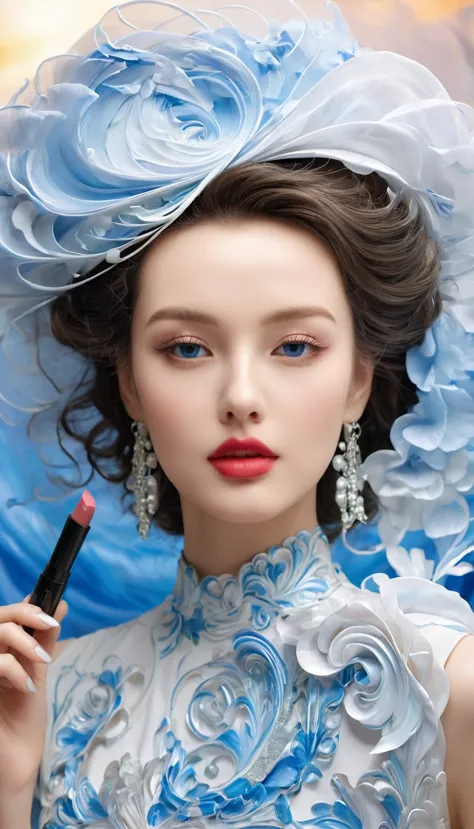 beautiful woman applying lipstick on lips. beautiful woman face, fine details, high quality, high quality. clear and true colors