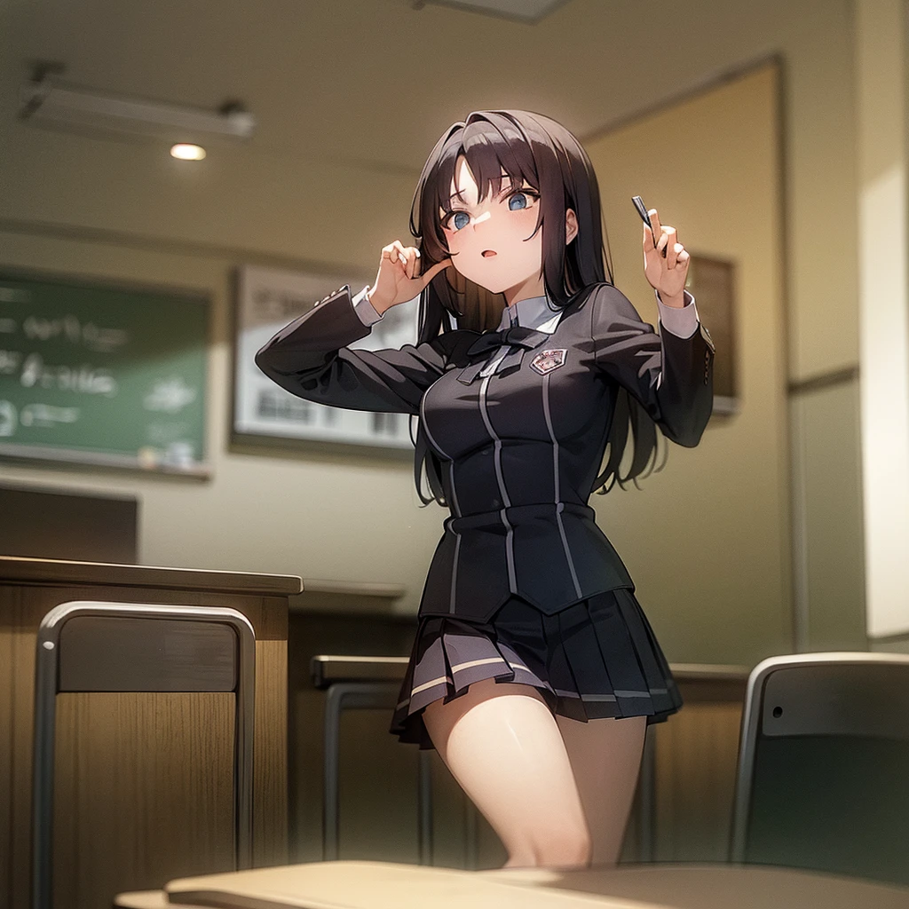 (masterpiece,up to date,abnormal:1.2),1 girl,Black school uniform,classroom,