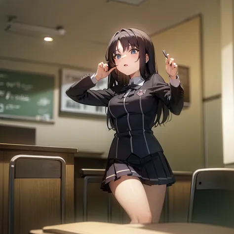 (masterpiece,up to date,abnormal:1.2),1 girl,black school uniform,classroom,