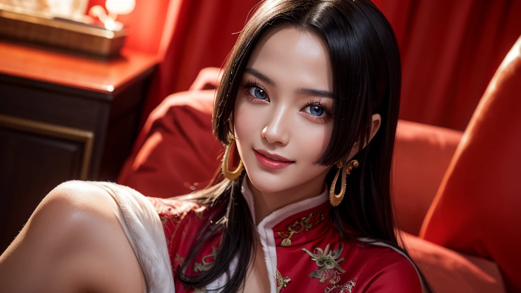 masterpiece, best quality, extremely detailed, hyperrealistic, photorealistic, a beautiful chinese model, ultra detailed face:1.2, black hair, red dress, sitting, dynamic pose, dynamic angle, smiling
