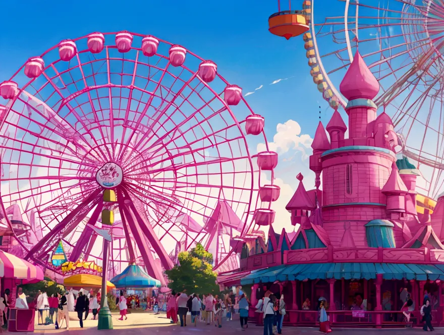 create an amusement park wallpaper, pink