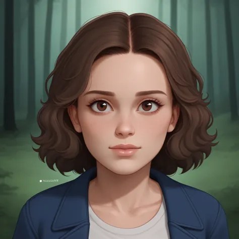 milli3 woman, millie bobby brown, eleven, stranger things, 1 girl in a dark forest front view