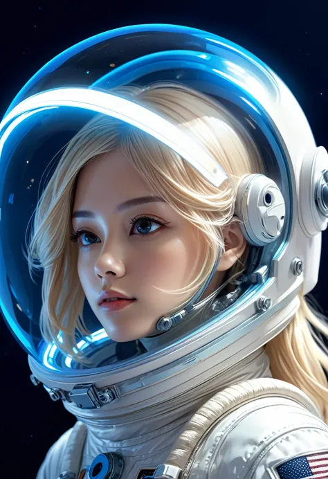  Perfect anatomy of a man wearing an astronaut suit、Close-up of pretty girl wearing transparent helmet astronaut beige hair deli...