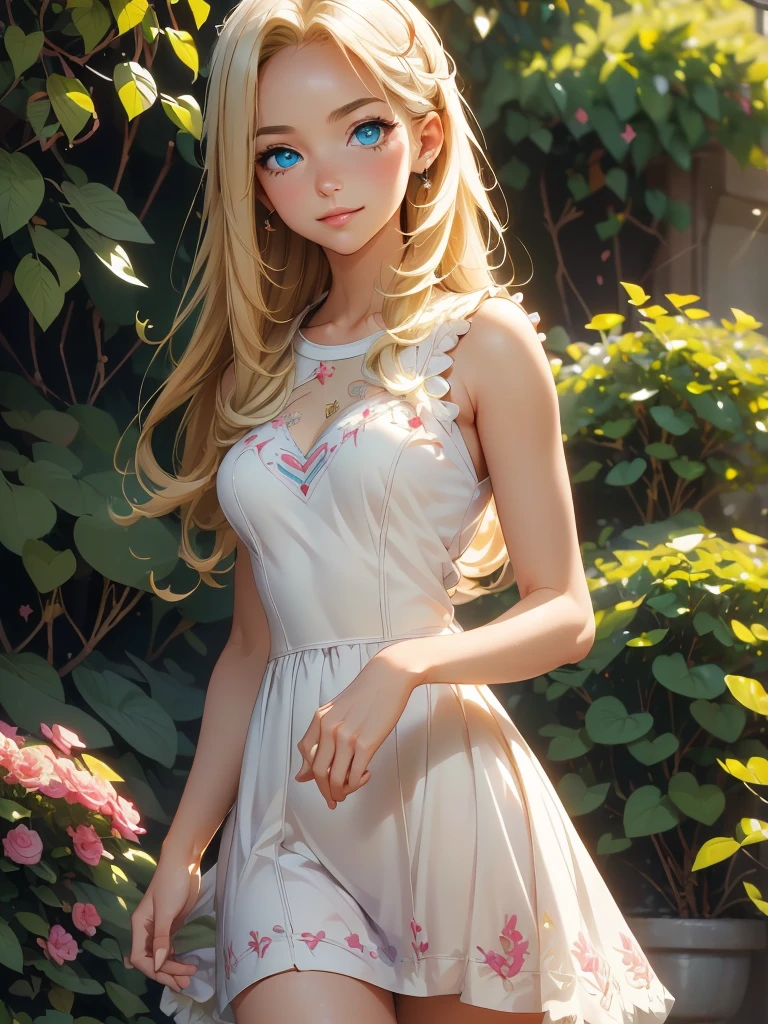 (photorealistic:1.4), (masterpiece, sidelights, exquisite beautiful eyes: 1.5), 、masterpiece, realistic, 3D face,(charactor focus,cowboy shot),(blonde hair,straight hai,long hair),(Princess girl,14 old),(aqua eyes:1.2),(stand),(neat and clean cute embroidery Princess dress:1.3)、 (beautiful face),(light smile:1),Gentle face,happy smile,medium breasts, neat and clean、adorable、Slim Body,(tareme:1),shiny hair, shiny skin,(shiny background：1)、Detail