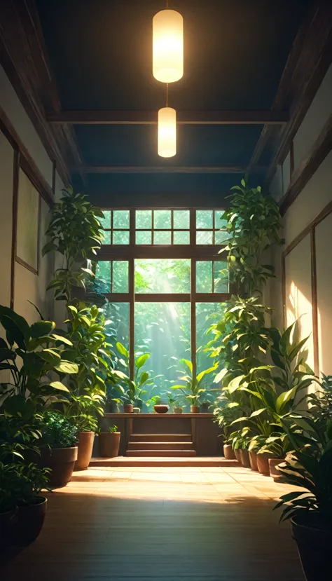 猫に囲まれてmeditationする西洋人. The setting is the interior of a beautiful room filled with potted plants.. Cinema Lighting. meditationして...