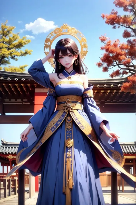 1 Girl、Kyoto、Temple、autumn、blue sky