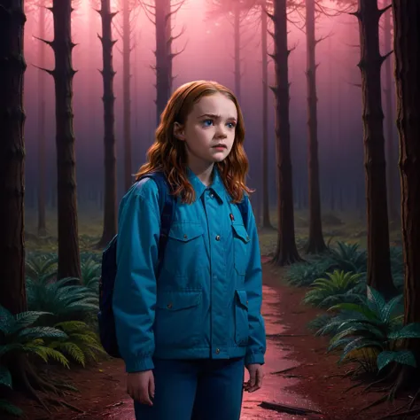 ohwx woman, saddie sink, max, stranger things, in a forest