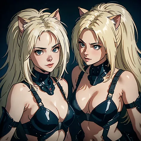 ((highest quality)), ((masterpiece)), (familiar), (high resolution), 8k, perfect face、2women、two blonde women wearing cat ears、(...