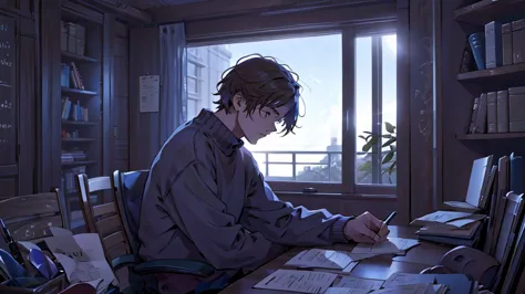 Scene 8:

Visual Description: The Young man sitting at a desk, writing a letter with a serious expression.
Character Appearance:...