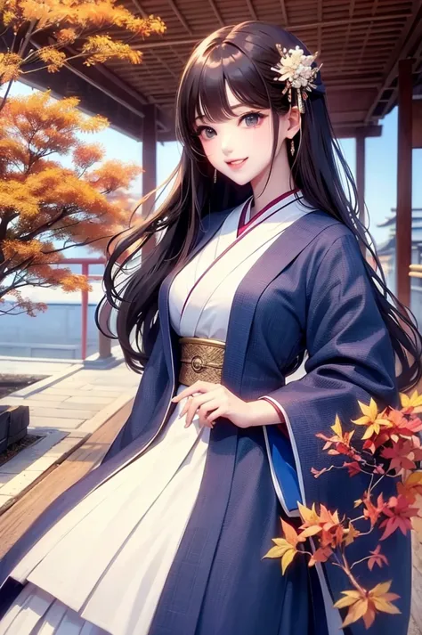 1 Girl、Kyoto、Temple、autumn、blue sky