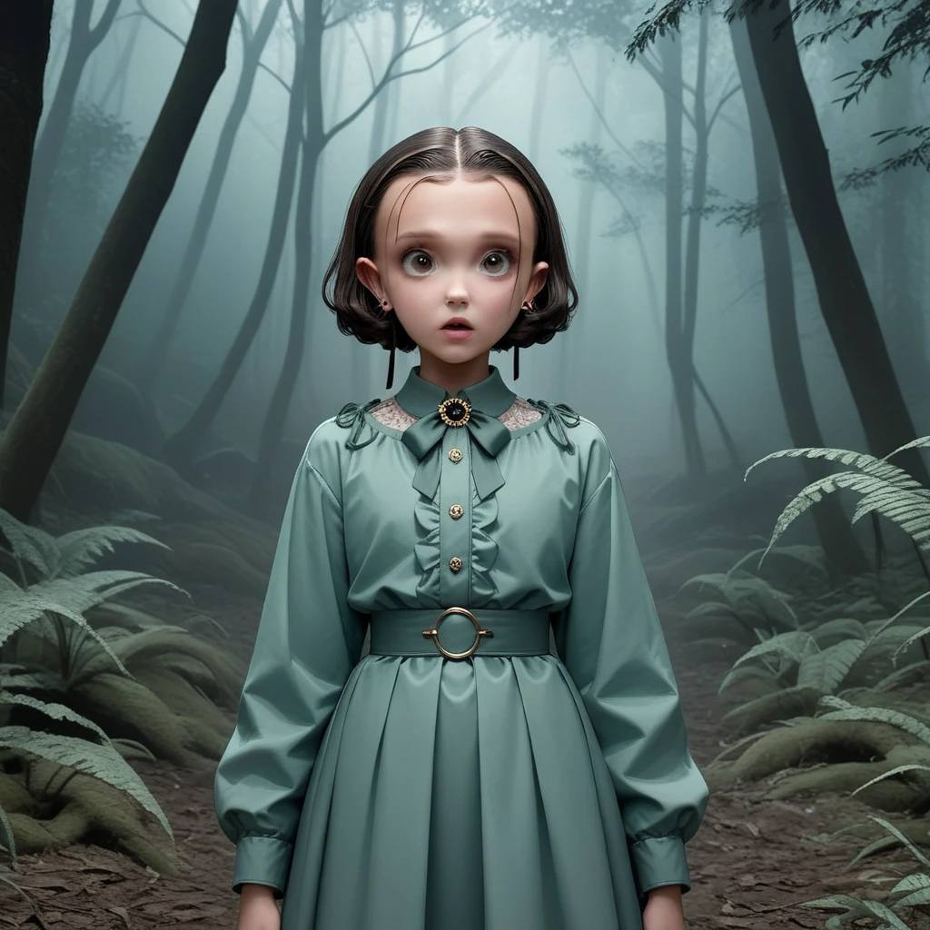 mujer mili3, Millie Bobby Brown, Series de Netflix, Once, in a dark bosque, vista frontal, bosque, horror