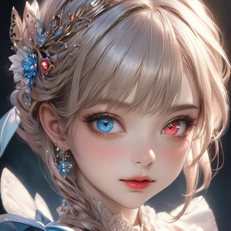 Devilishly cute charming girl, ((((Heterochromia - red and blue eye color))))、Through the bangs, Beautiful attention to detail, ...