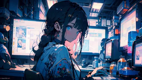 high resolution,high definition,high quality,girl playing games,gaming computer,erogeo art style, arte roffie, zero vibrations, ...