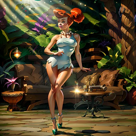 vintage 90's anime style, ((masterpiece, best quality)),(complex lighting) ,full body, solo, freckledvixon, wilma flintstone, re...