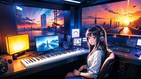 high resolution,high definition,high quality,girl playing games,gaming computer,erogeo art style, arte roffie, zero vibrations, ...