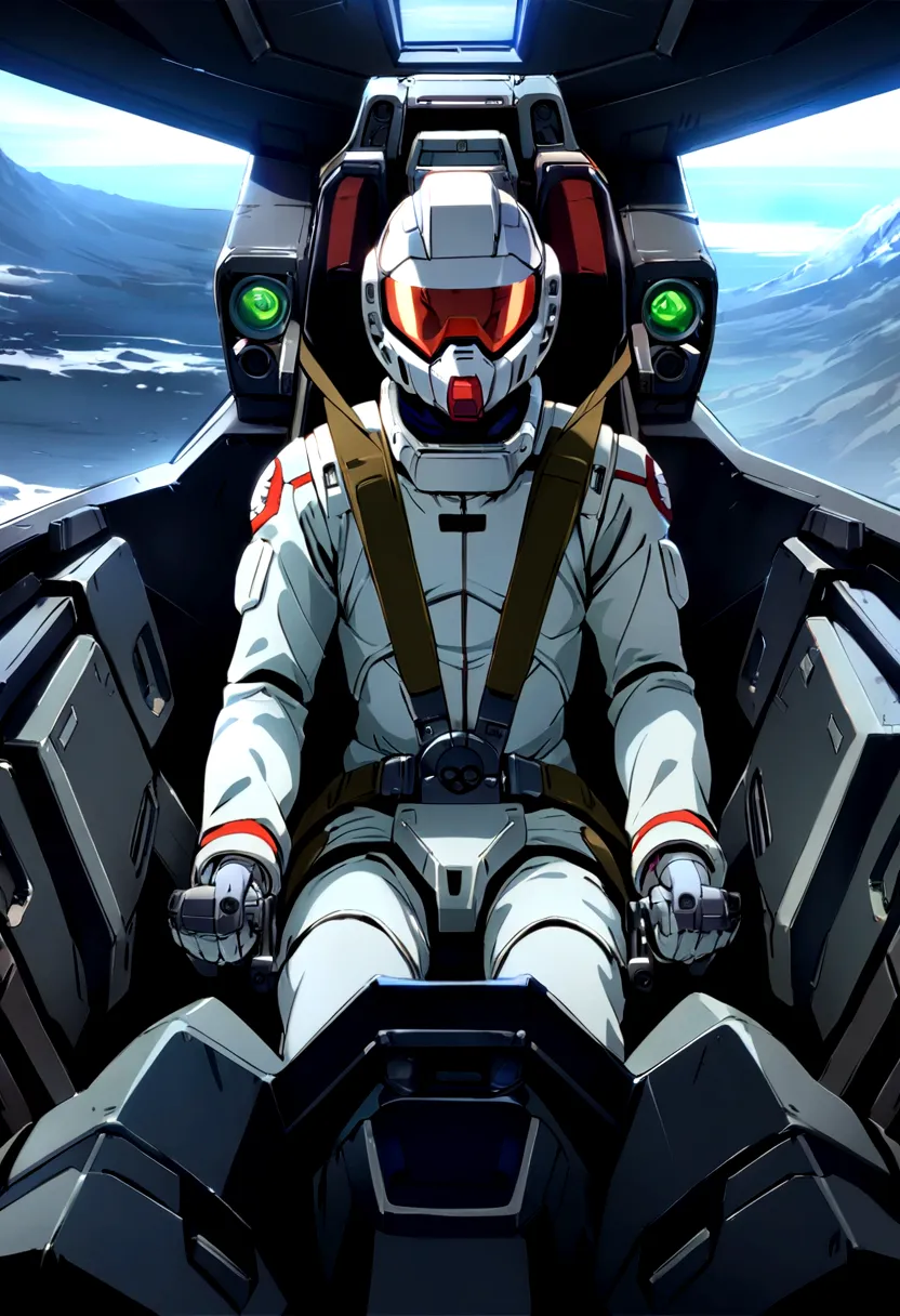 Amuro Ray piloting in the cockpit of his Gundam, gundamwingcockpit, (extremely detailed, best quality, extremely detailed CG, ma...
