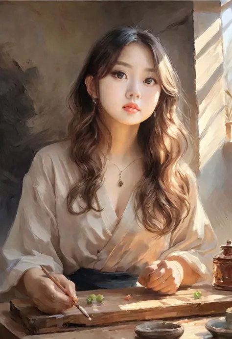 oil painting, vivid colors, beautiful light,
masterpiece, best quality, 1girl,  asian,waifu