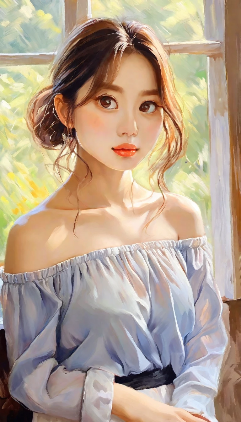 油画, 鲜艳的颜色, 美丽的光芒,
杰作, 最好的质量, 1女孩,  亚洲,外府