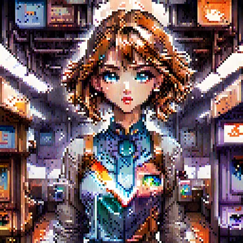 pixel art, retro game cover art, full body portrait, symmetrical shoulders, symmetrical face, beautiful, elegant, volumetric lig...