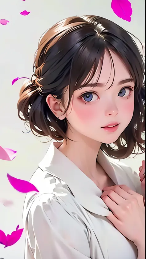 (highest quality, masterpiece, ultra-realistic), beautiful and delicate girl portrait, playful and cute, floating flower petals ...