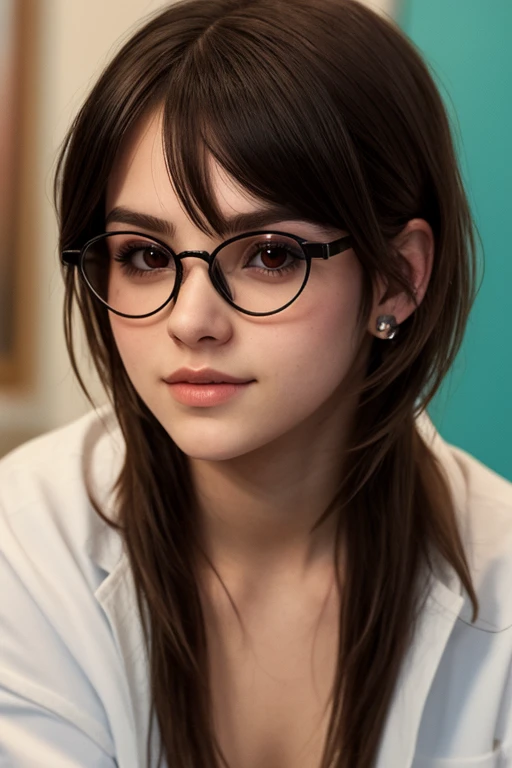 Best quality, Ultra high resolution, (Photorealistic:1.4), (masterpiece, Best quality:1.2),Full-length photo portrait of a young chubby Russian punk girl in glasses, 22 years old with aesthetic small breasts with beautiful erect nipples, corneal reflections, whole body, Detailed human skin texture, beautiful elastic body, aesthetic completeness, Beautiful face, mischievous expression on his face, one-sided grin, spiky tousled hair, very tousled shoulder length brown tousled hair (rebellious late 80s punk hairstyle), Brown eyes, ((glasses with lenses in black frames)), a little crazy look, sparkle in the eyes, ((short stature)), athletic build, безупречный строгий белый translucent lab coat на голое тело(I don&#39;t wear panties because it&#39;s hot)(I don&#39;t wear a bra because it&#39;s hot)(translucent lab coat:1.5)(nurse:1.5), White Boots, beautiful hands, Graceful fingers, почти незаметная one-sided grin, Free standing pose, in the hospital premises , ( 1980s Rocker Hairstyle)), Realistic photography, texture of photo paper, full length, (beautiful clear detailed face:1.2), Increased image sharpness, sharp image, high quality textures, high detail, realistic textures 