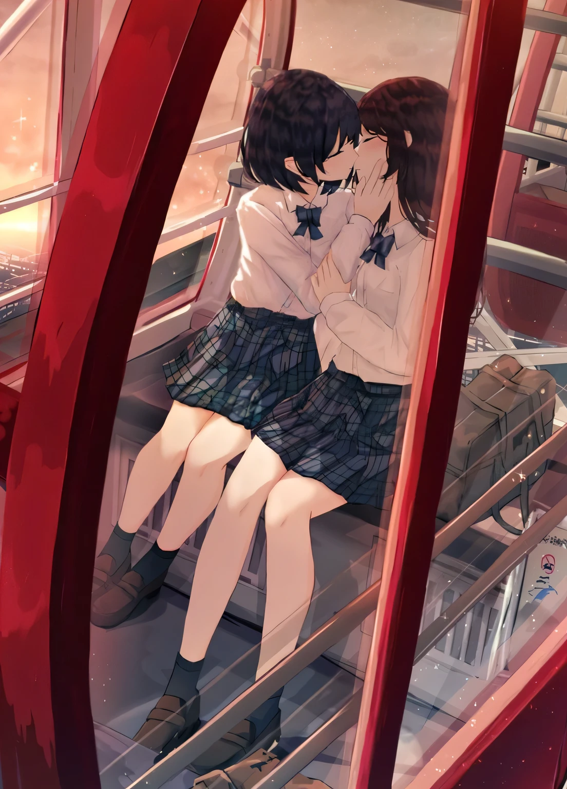 Anime girl and boy kissing on a train platform - SeaArt AI