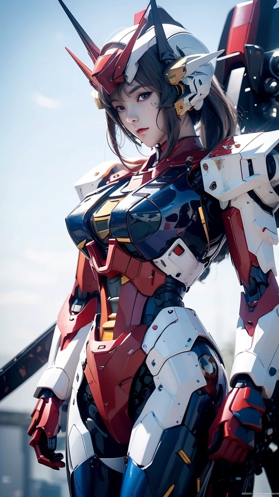 Textured skin, Super Detail, Attention to detail, high quality, 最high quality, High resolution, 1080P, Hard disk, beautiful,(Gundam Girl),Beautiful cyborg woman,Mecha Cyborg Girl,Battle Mode,Girl with a mechanical body,She wears a futuristic Gundam mecha