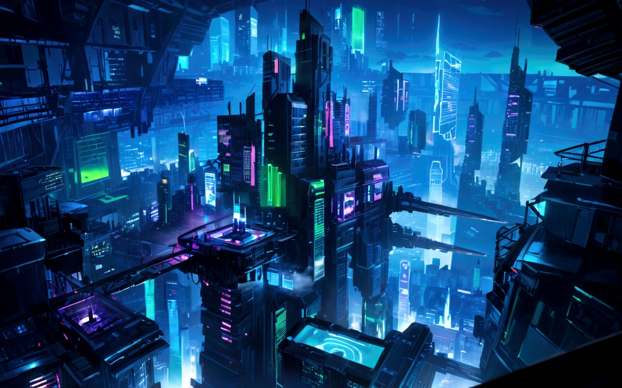 cyber city, City in the Sky, neon