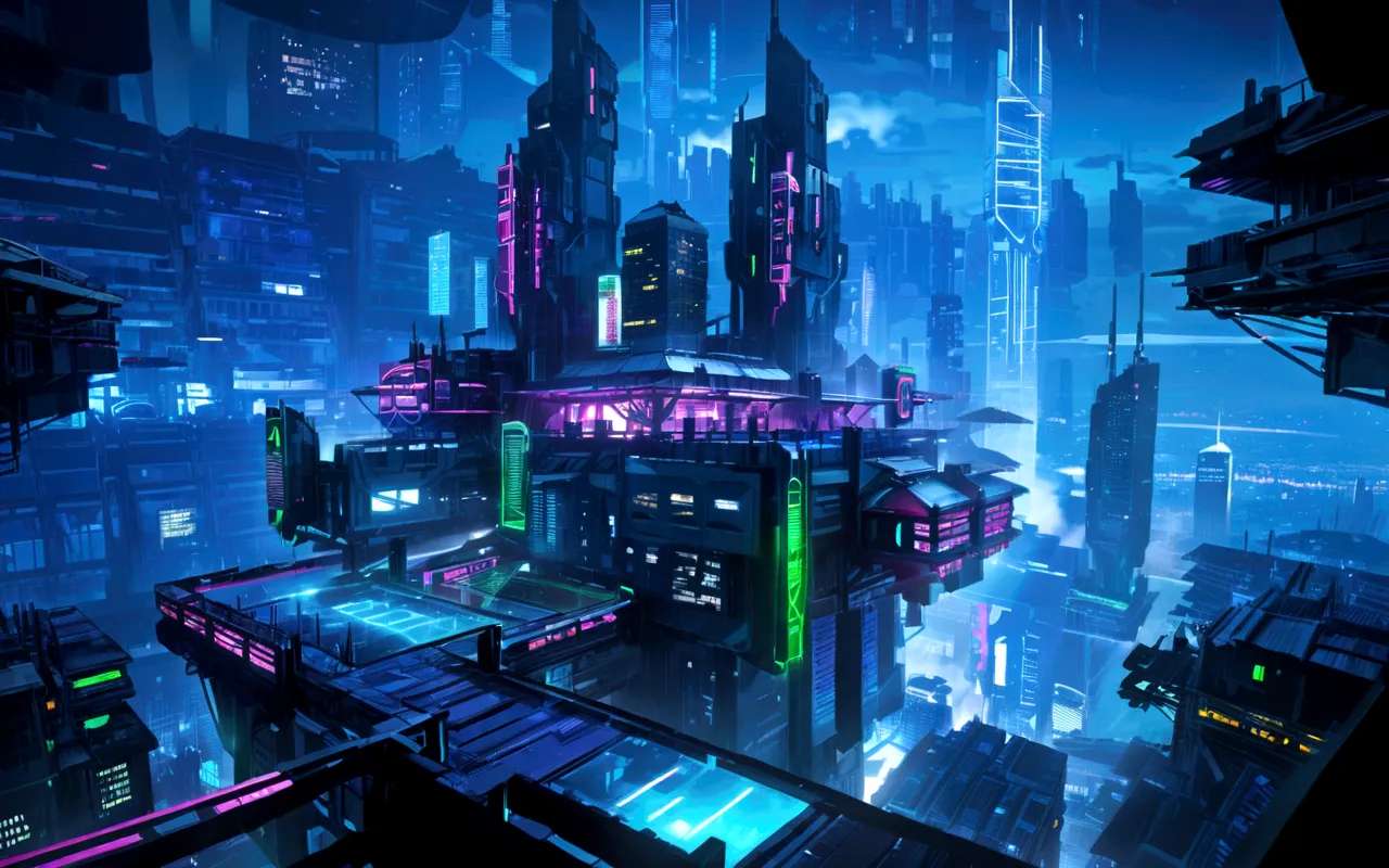 cyber city, City in the Sky, neon