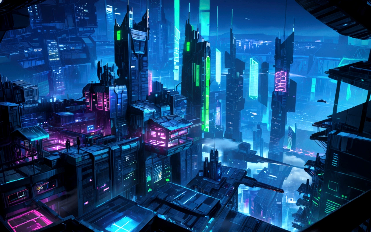 cyber city, City in the Sky, neon