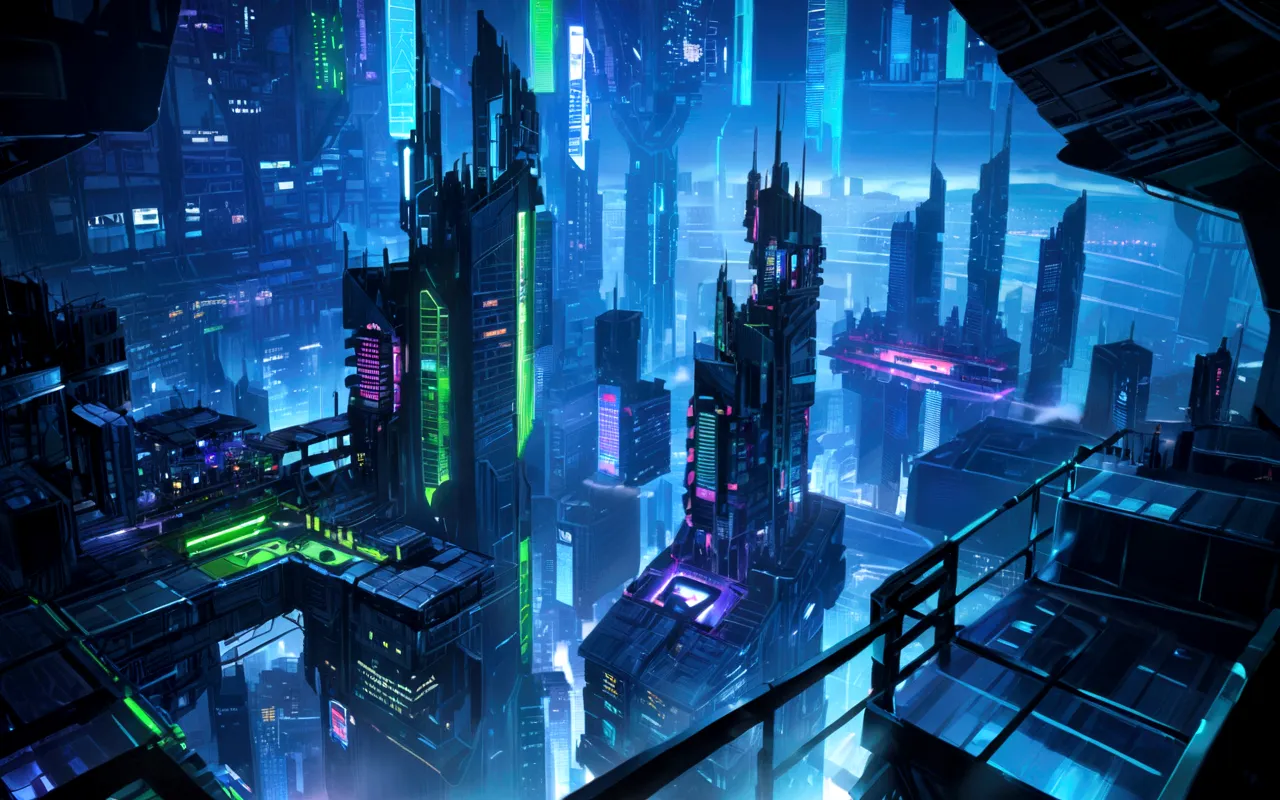 cyber city, City in the Sky, neon