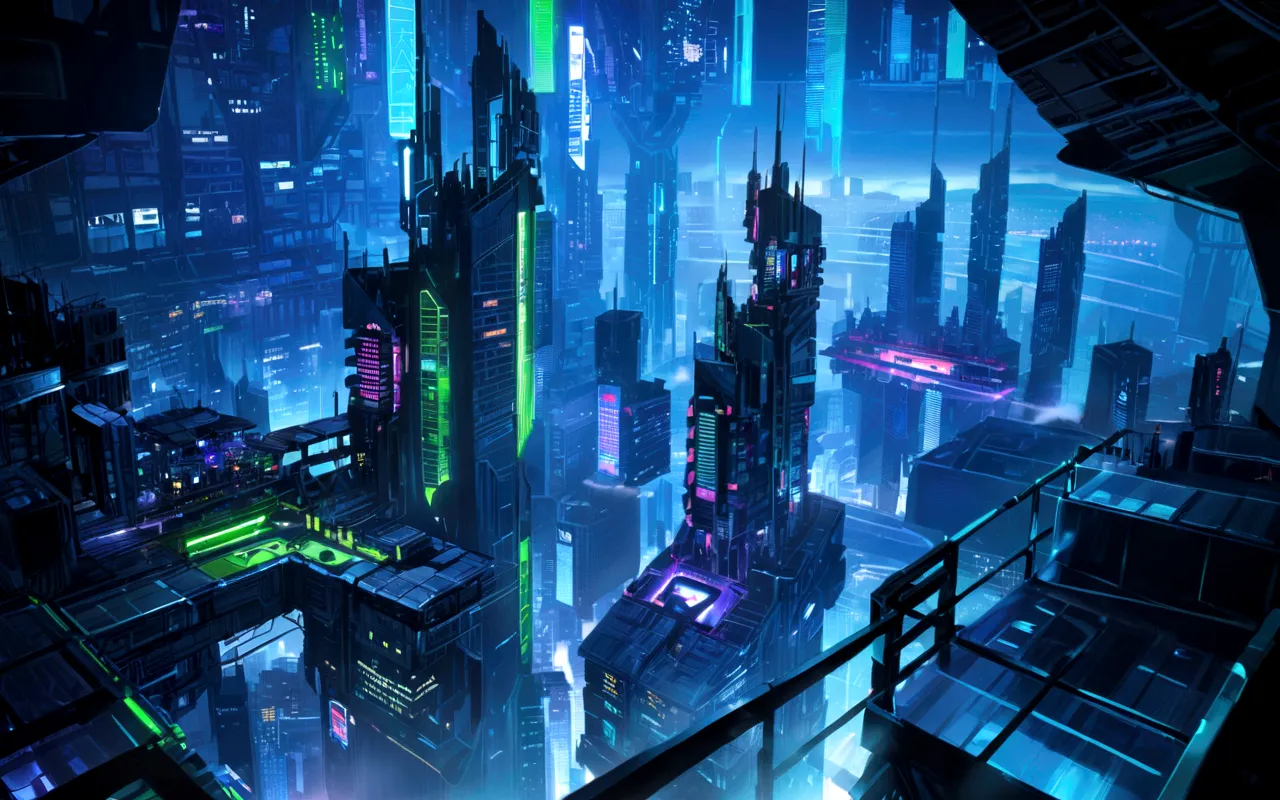 cyber city, city in the sky, neon