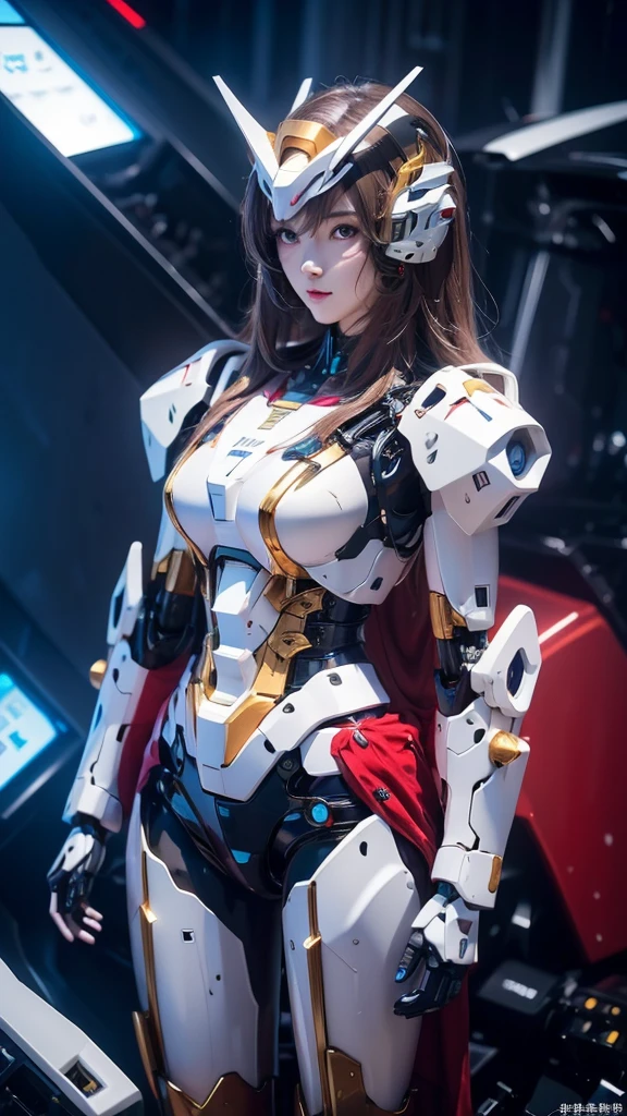 piel texturizada, súper detalle, Atención a los detalles, alta calidad, 最alta calidad, alta resolución, 1080P, disco duro, hermoso,(Gundam Girl),hermosa mujer cyborg,Chica Mecha Cyborg,Modo de batalla,Chica con cuerpo mecánico.,Lleva un mecha Gundam futurista.