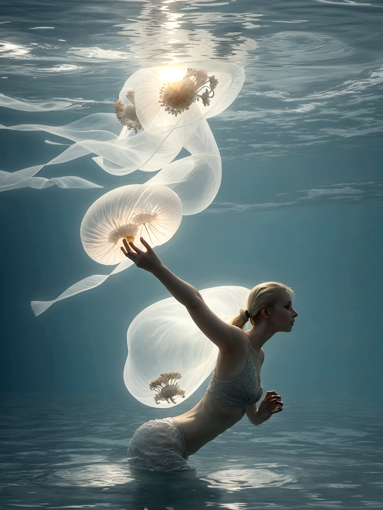 Wunderschöne Quallen schwimmen im Meer