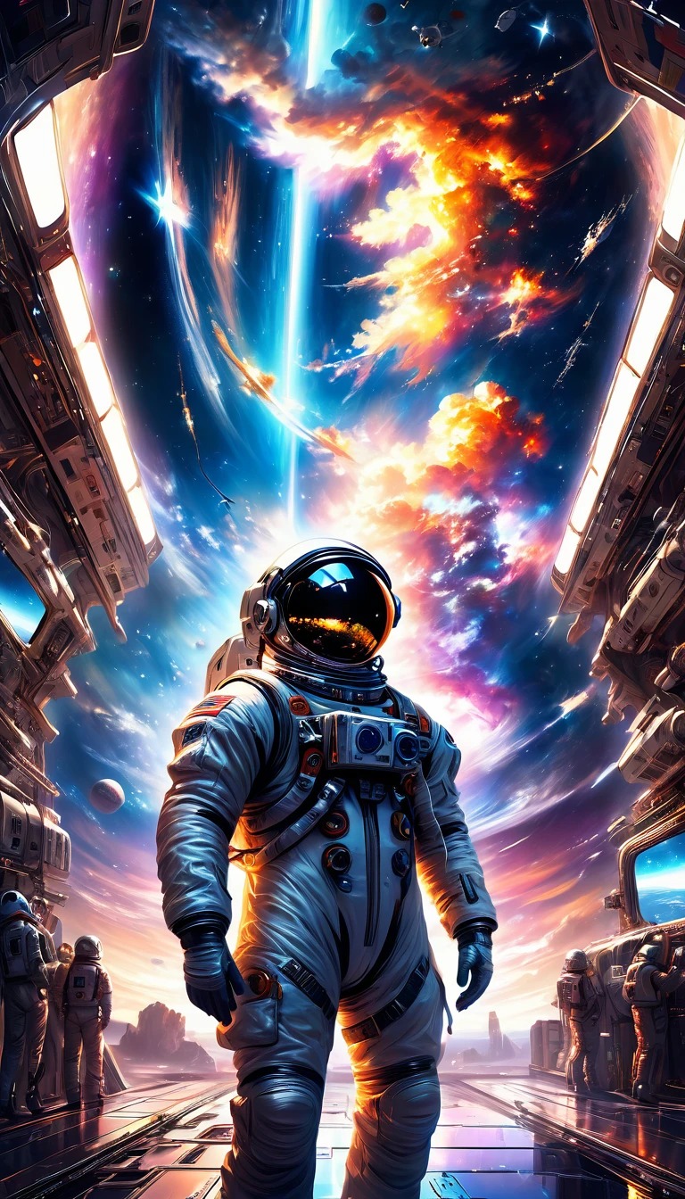anime:1.4 ,astronaut in the space station, epic and beautiful image, highly detailed, 8k, photorealistic, dramatic lighting, stunning vista of the earth, glowing lights on the space station, astronaut suit with intricate details, majestic stars in the background, volumetric cloud formations, rich colors and textures, cinematic composition, awe-inspiring scale, incredible attention to detail, masterpiece