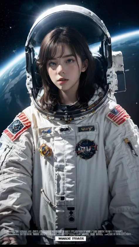 ((((dramatic))), (((Roughness))), (((intense))) The movie poster shows a young woman((astronaut))is the central figure。(She stan...