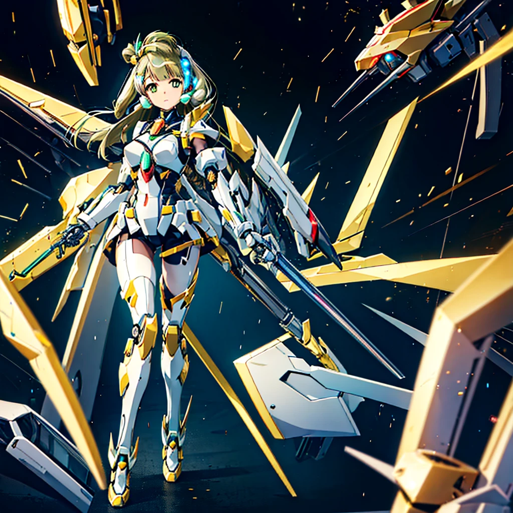 obra maestra, alta calidad, cuerpo cyborg ginoide、The face is minami kotori、minami kotori, quien ha sido remodelada en un cuerpo mecánico tipo niña、Chica cyborg mecha、soltero, Composición frontal、soltero image、desde el frente, cuerpo completo、Brazos y piernas bien abiertos、Fondo negro