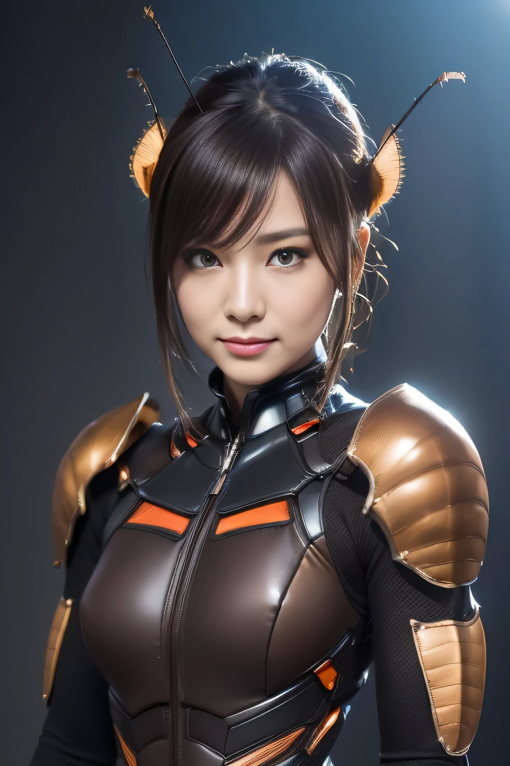 (high resolution,masterpiece,best quality,extremely detailed CG, anime, official art:1.4), realistic, photo, amazing fine details, all intricate, gloss and shiny,awesome many layers, 8k wall paper, 3d, sketch, kawaii, illustration,( solo:1.4), perfect female proportion,villainess, (fusion of dark brown cockroach and lady:1.4), (brown cockroach form lady:1.2), (brown cockroach lady:1.2), (fusion:1.2), (solo:1.4), (evil smile:1.2), muscular, abs, (cockroach brown exoskeleton bio insect suit:1.4), (cockroach brown exoskeleton bio insect armor:1.2), (brown transparency cockroach wing:1.4), (brown cockroach antennae:1.3),